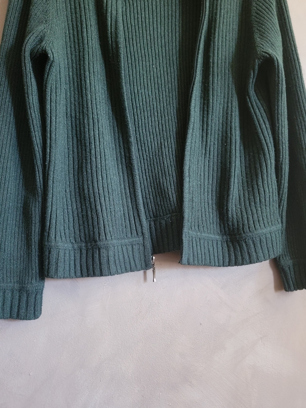Liz Claiborne Sport Forest Green Ribbed Zip-Up Cardigan Size M - Picture 4 of 7